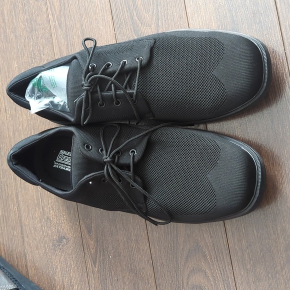 Skechers Caswell Aleno Black Knit Lace Oxford Dress Shoes 65127EWW Mens 15 Wide - Picture 4 of 15